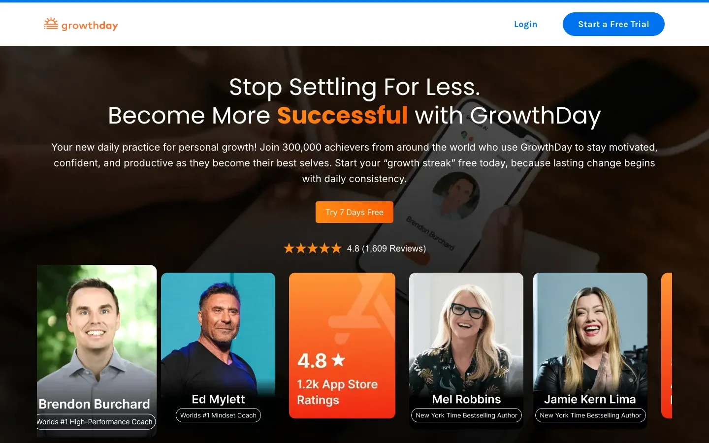 GrowthDay homepage shown in Hariom Sharma's project portfolio